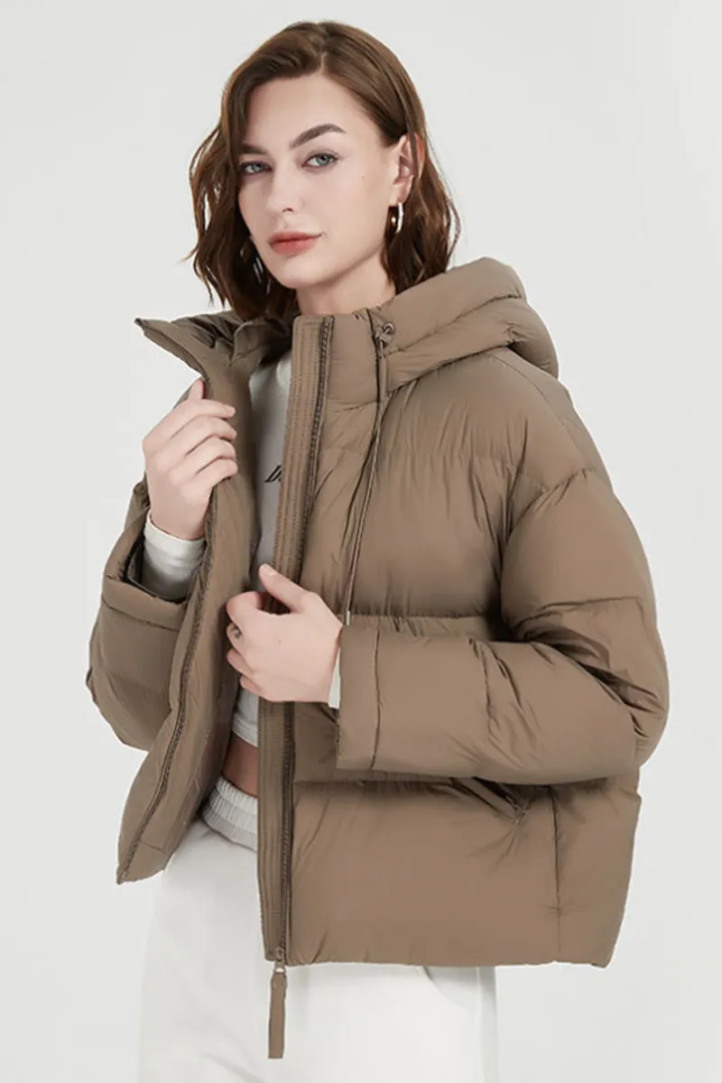 Casual Pocket Zipper White duck down Hooded Outerwear(Down content 86%~90%)(4 Colors)