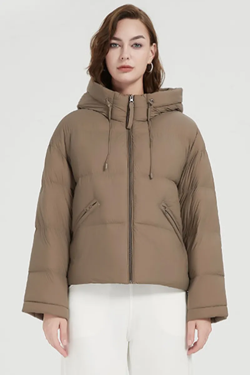 Casual Pocket Zipper White duck down Hooded Outerwear(Down content 86%~90%)(4 Colors)