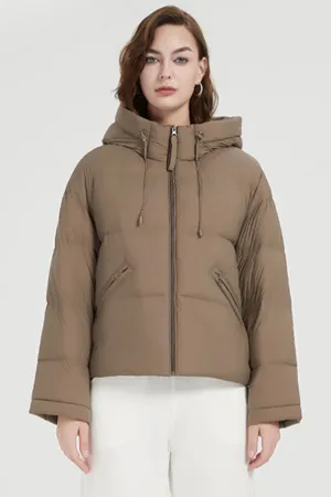 Casual Pocket Zipper White duck down Hooded Outerwear(Down content 86%~90%)(4 Colors)