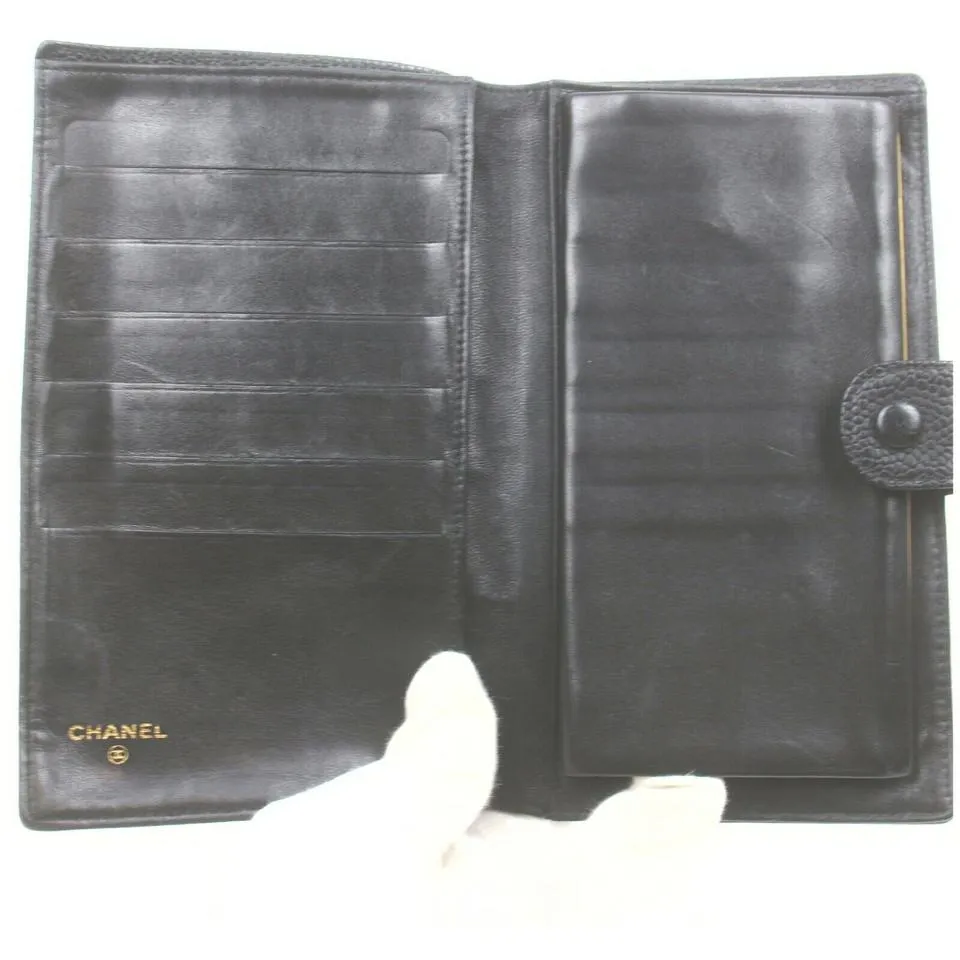 Chanel Black Caviar Logo CC Long Flap Wallet 862952