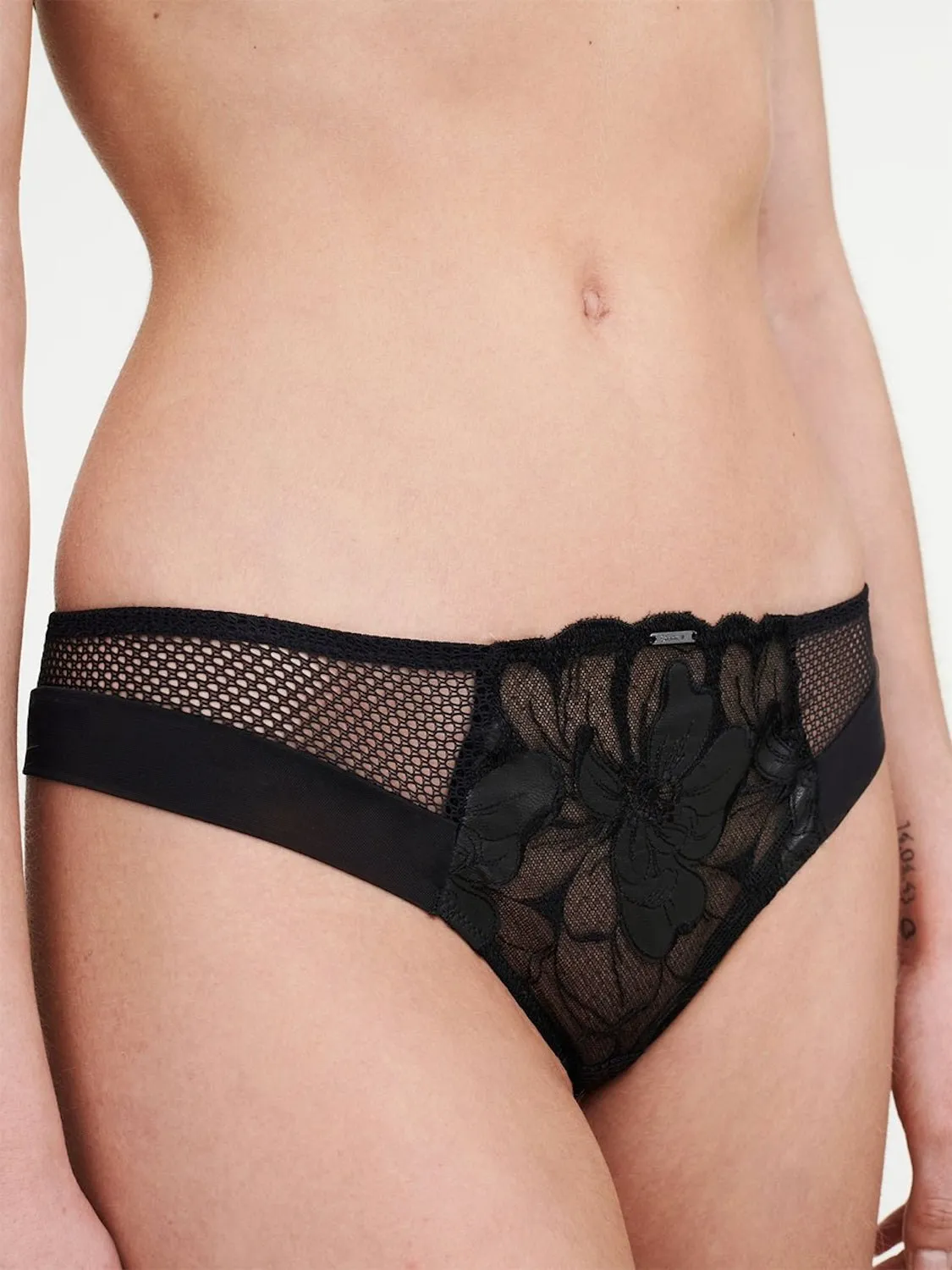 Chantelle Fleurs Signature Faux Leather Lace Thong