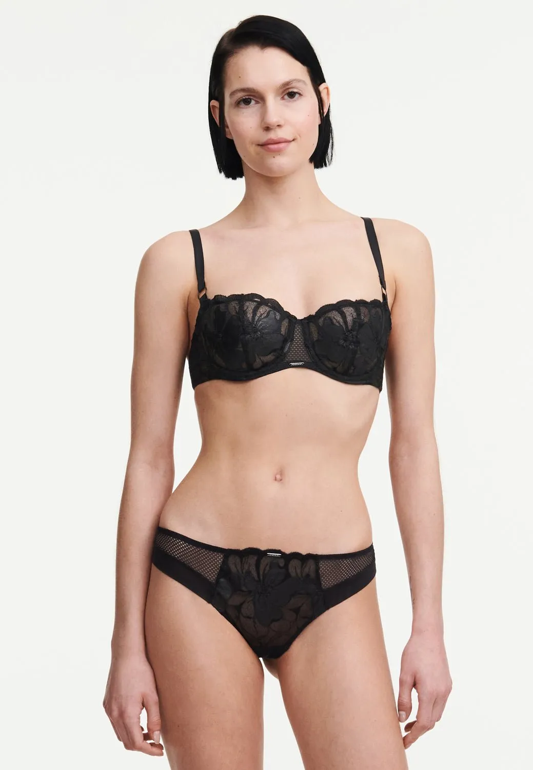 Chantelle Fleurs Signature Faux Leather Lace Thong