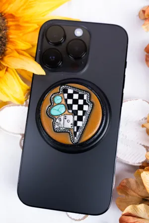 Checkered Bolt Faux Leather Magnetic Phone Grip & Stand
