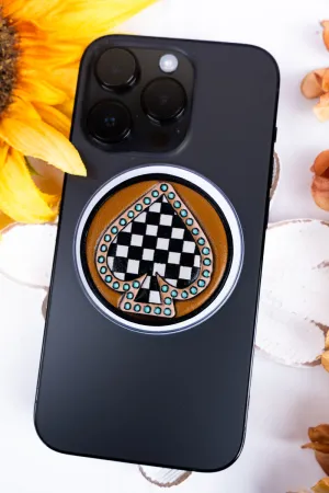 Checkered Spade Faux Leather Magnetic Phone Grip & Stand