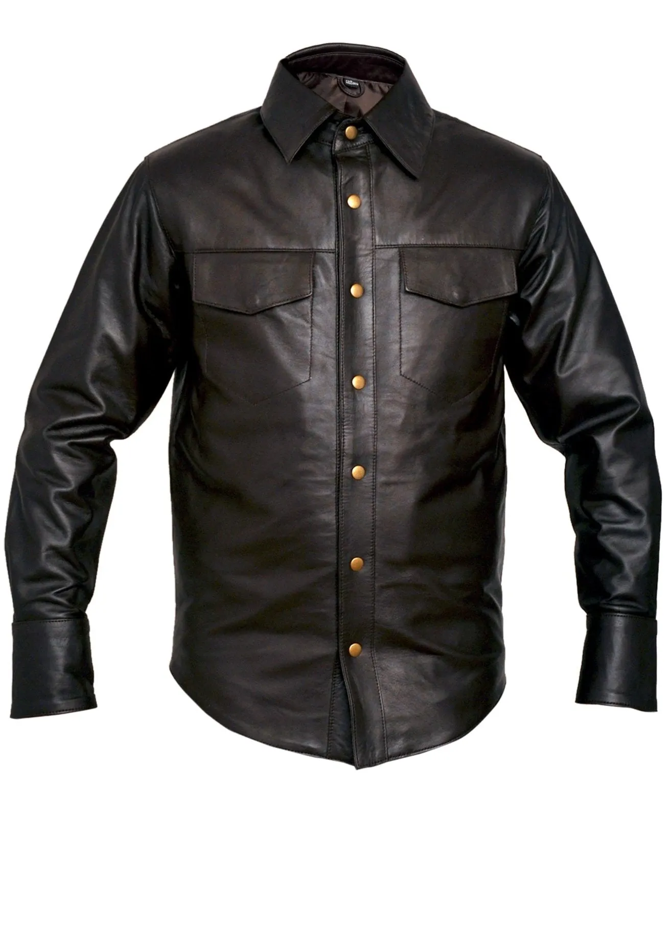 Classic Full Long Sleeve Mens Brown Leather Shirt