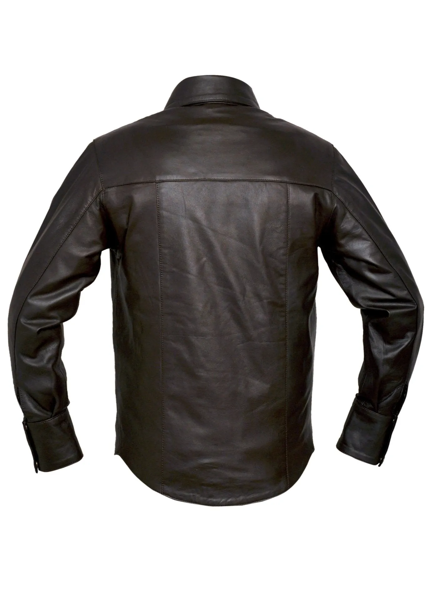Classic Full Long Sleeve Mens Brown Leather Shirt