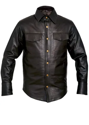 Classic Full Long Sleeve Mens Brown Leather Shirt