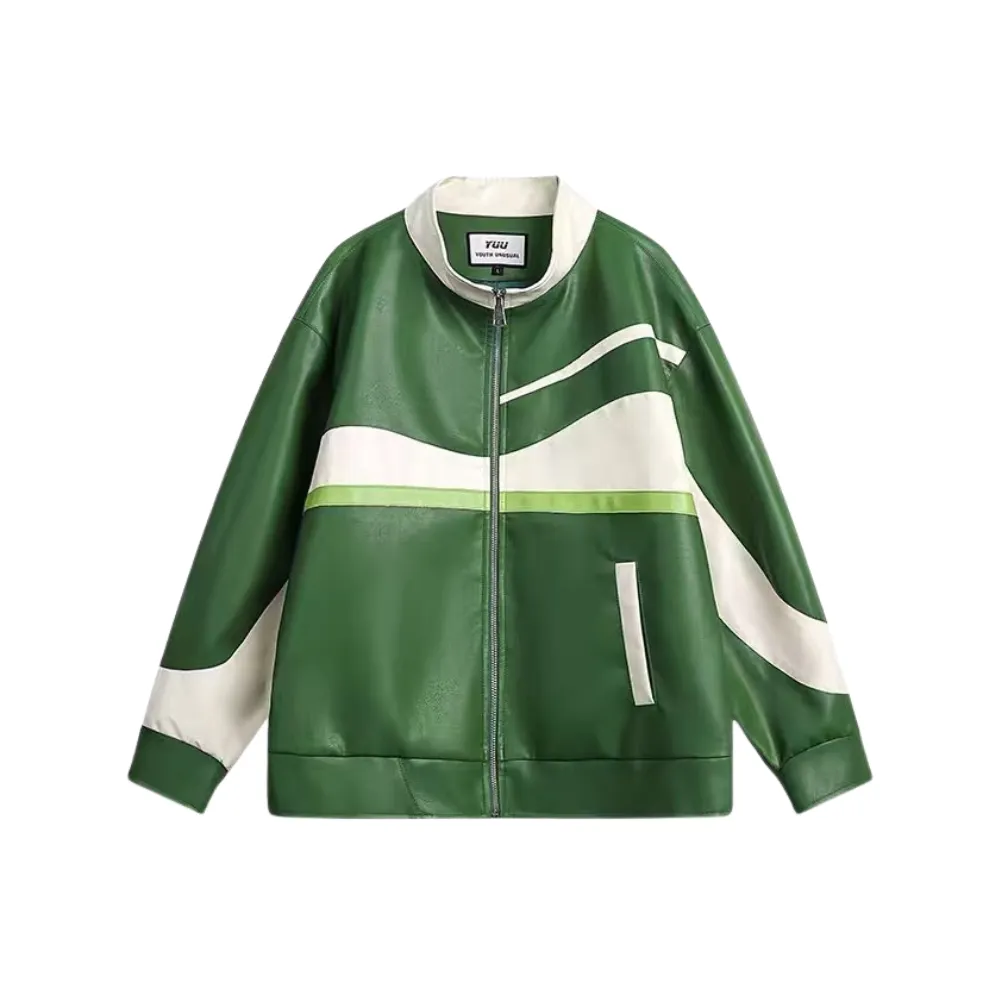 colorblocked leather jacket