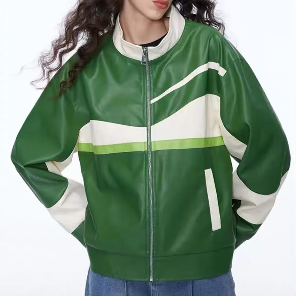 colorblocked leather jacket