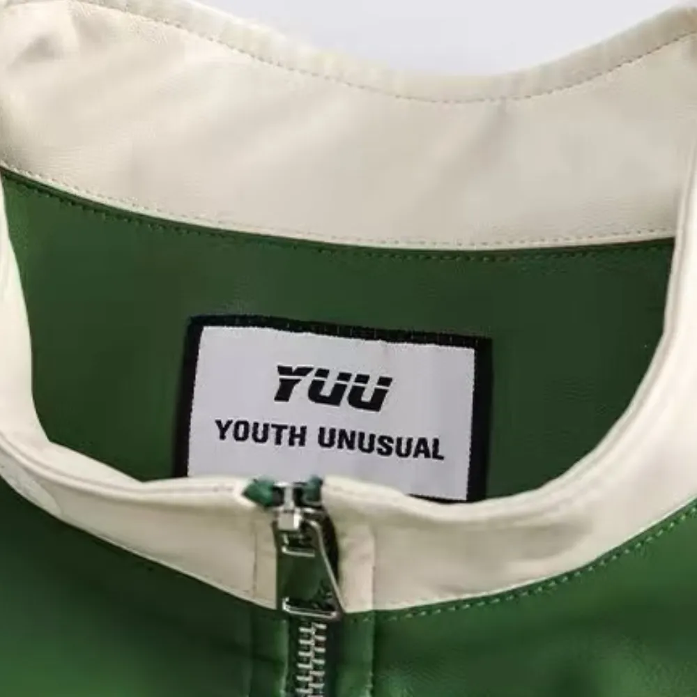 colorblocked leather jacket