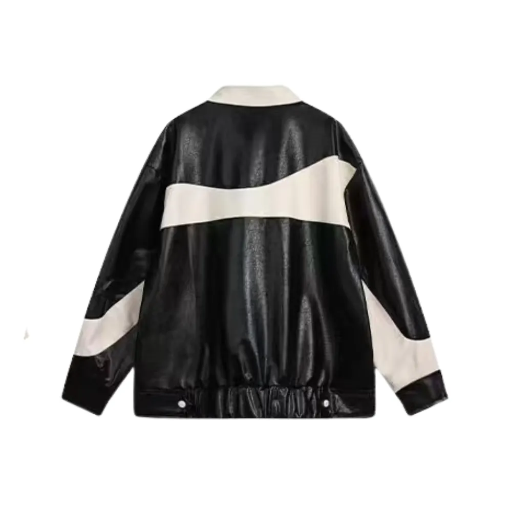 colorblocked leather jacket
