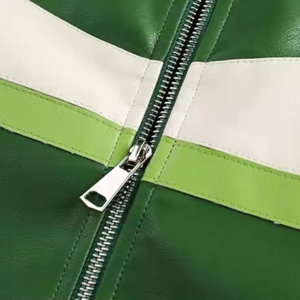 colorblocked leather jacket