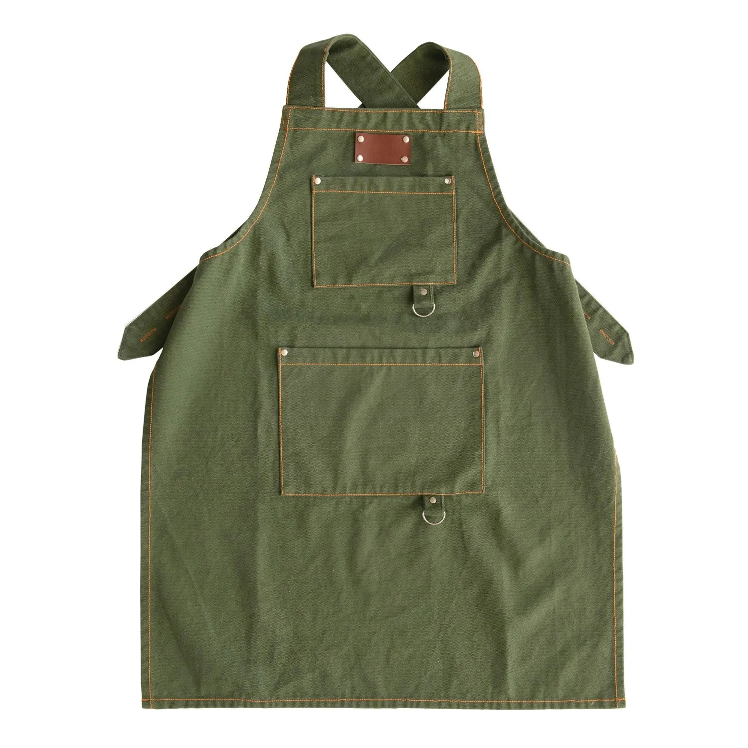 Cross Back Apron with Pockets and Rivets