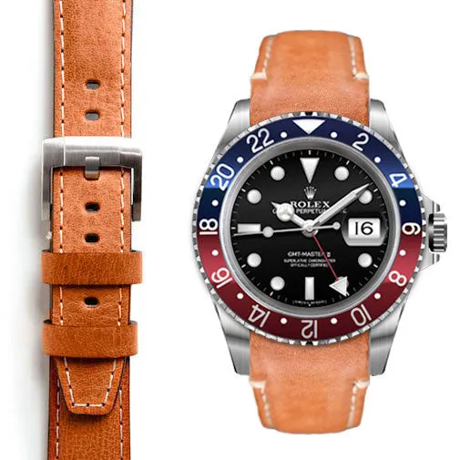 Curved End Leather Strap for Rolex GMT Master I & II with Tang Buckle
