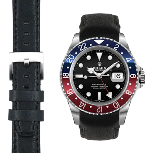 Curved End Leather Strap for Rolex GMT Master I & II with Tang Buckle