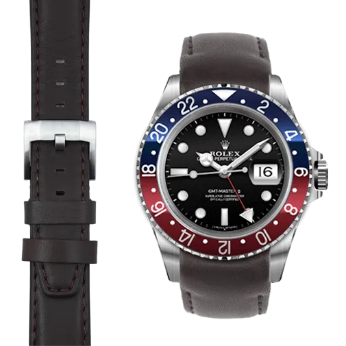 Curved End Leather Strap for Rolex GMT Master I & II with Tang Buckle