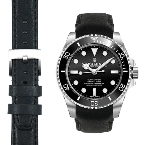 Curved End Leather Strap for Rolex Sub Ceramic No-Date with Tang Buckle