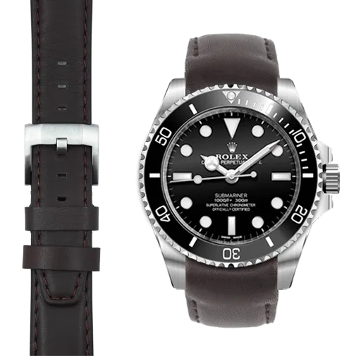 Curved End Leather Strap for Rolex Sub Ceramic No-Date with Tang Buckle