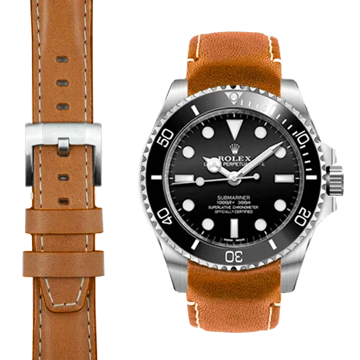 Curved End Leather Strap for Rolex Sub Ceramic No-Date with Tang Buckle