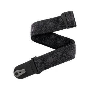 D'Addario 50TB01-RL 50mm Woven Guitar Strap w/Pad Lock, Monterey Tubular Black