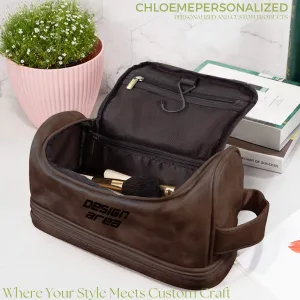 Dark Brown PU Toiletry Bag (Front Engraving)