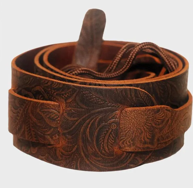 DEERING S-TOOLBRN TOOLED LEATHER CRADLE BANJO STRAP - BROWN