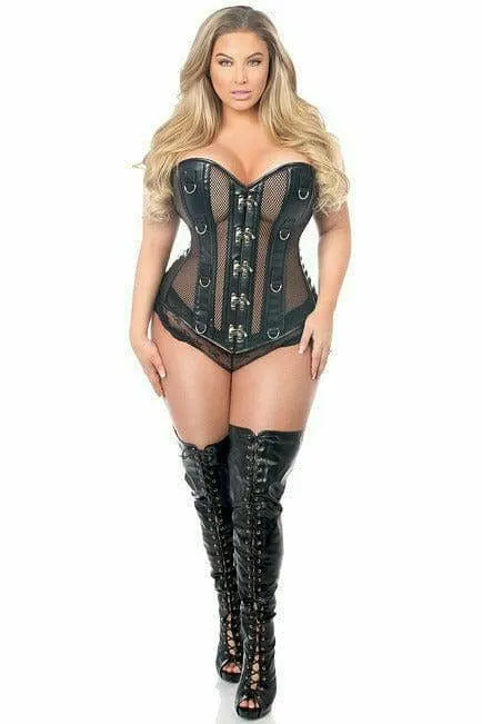 Deluxe Faux Leather & Fishnet Steel Boned Corset
