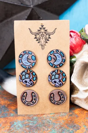 Desert Dreams Faux Leather Stud Earrings 3 Pair Set