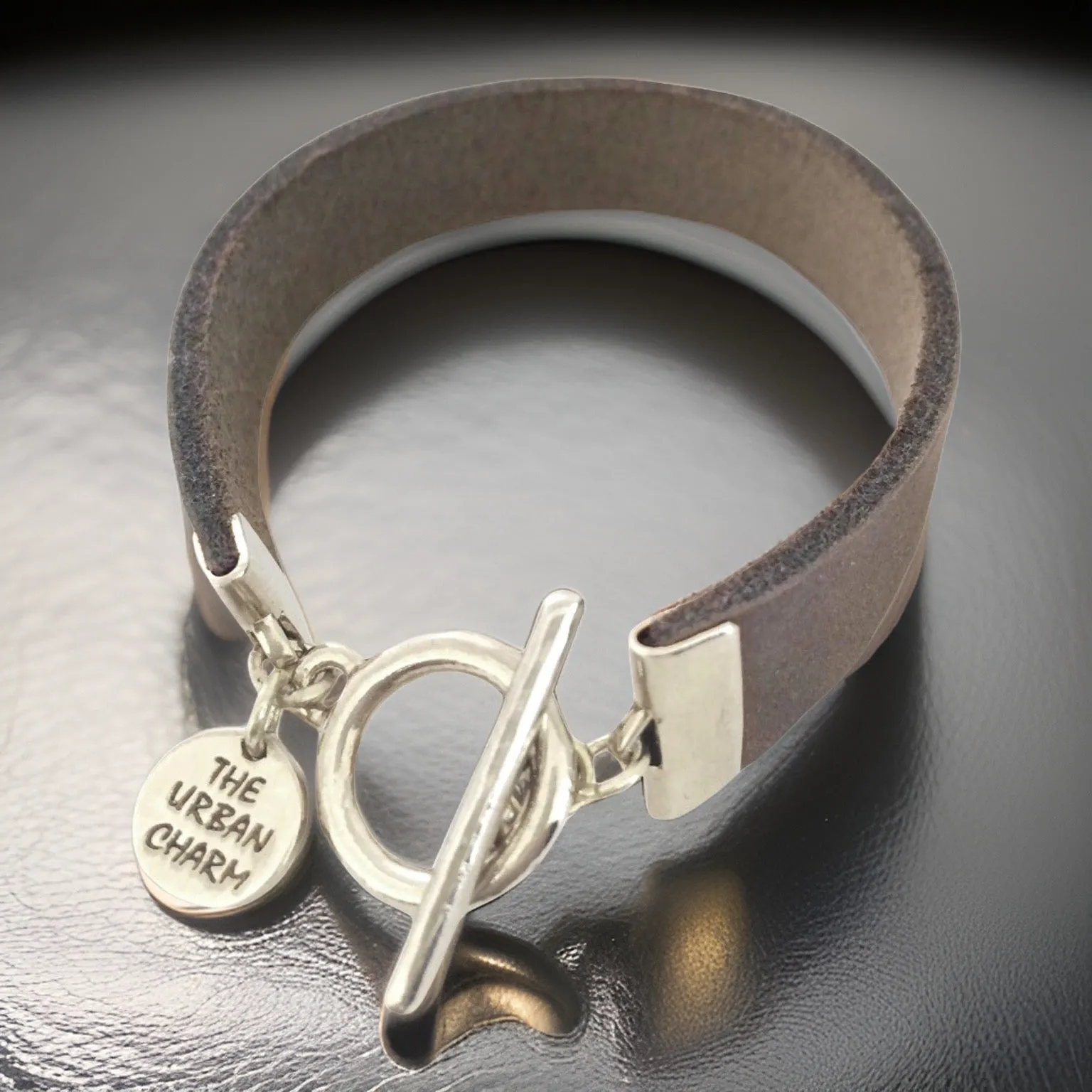 Distressed Gray Leather Color Band Bracelet by The Urban Charm