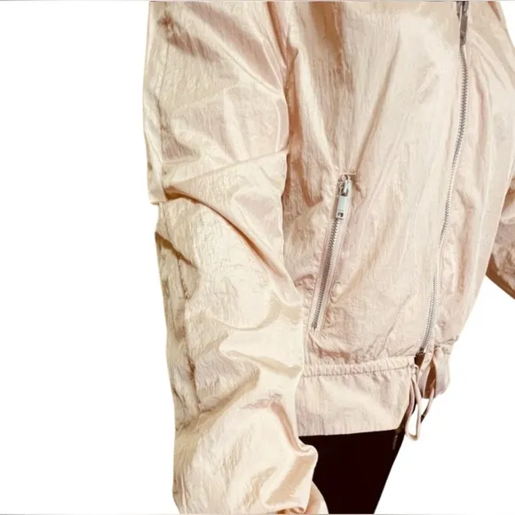 DKNY JEANS BOMBER ZIP-UP JACKET WOMEN ROUND NECK DRAWSTRING PINK COLOR SIZE S
