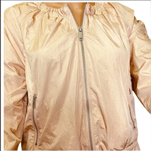DKNY JEANS BOMBER ZIP-UP JACKET WOMEN ROUND NECK DRAWSTRING PINK COLOR SIZE S