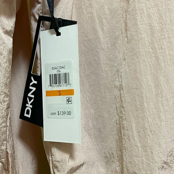 DKNY JEANS BOMBER ZIP-UP JACKET WOMEN ROUND NECK DRAWSTRING PINK COLOR SIZE S