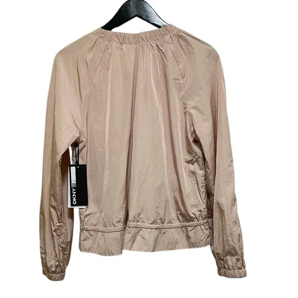 DKNY JEANS BOMBER ZIP-UP JACKET WOMEN ROUND NECK DRAWSTRING PINK COLOR SIZE S