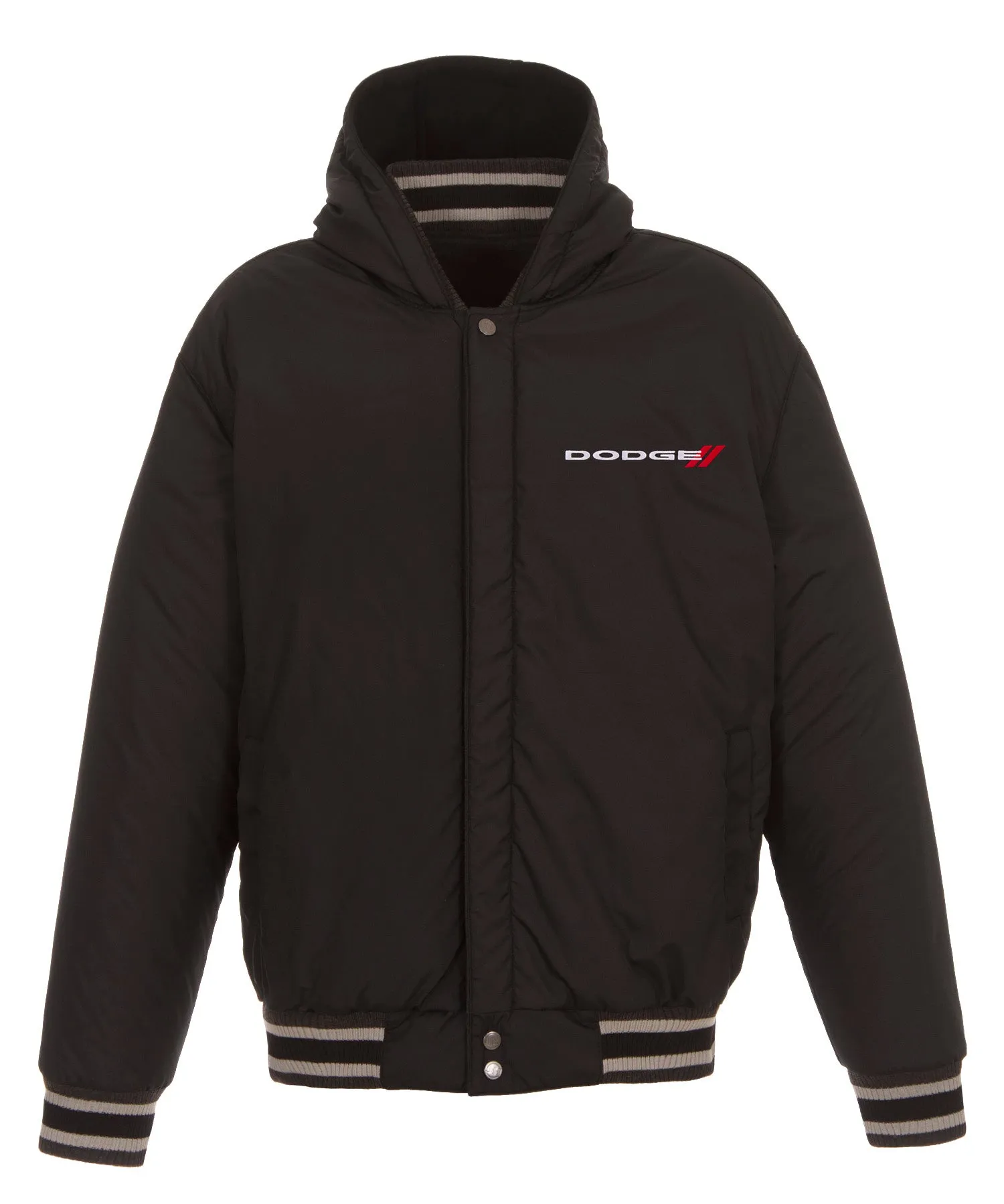 Dodge Hooded Reversible Fleece Jacket with Faux Leather Sleeves