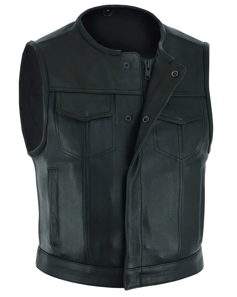 Drop Zone Men's Leather Motorcycle Vest - Black