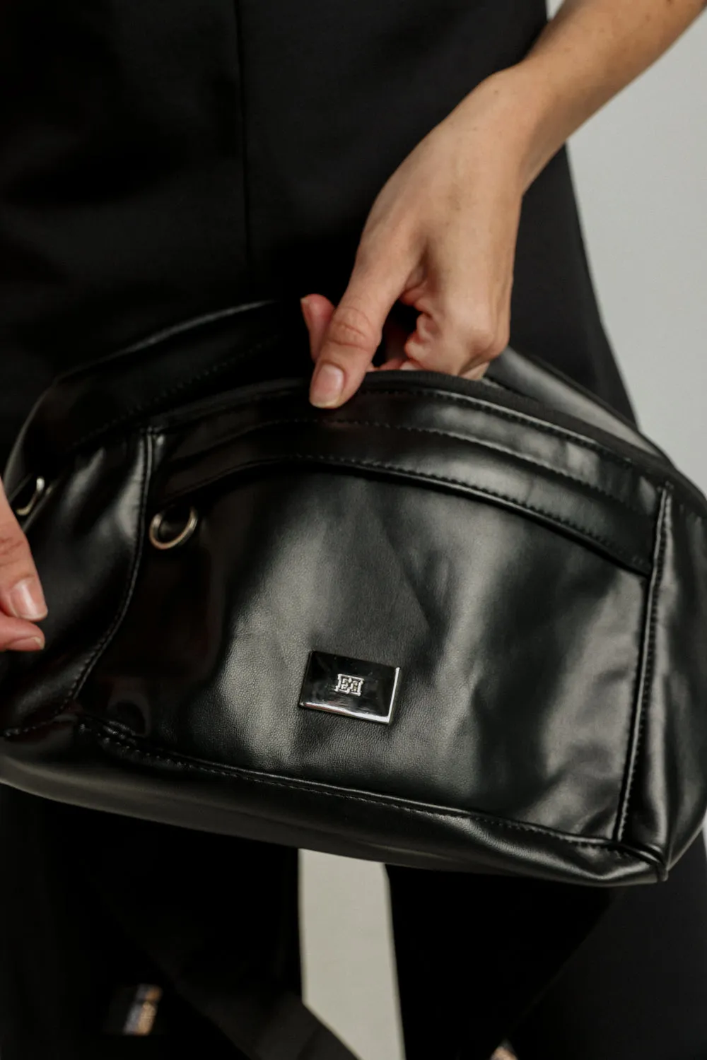 EE Black Leather Belt Bag
