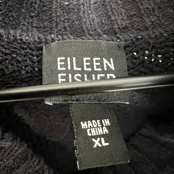 EILEEN FISHER Women's Organic Cotton Grandpa Cardigan Sweater Pockets Navy XL