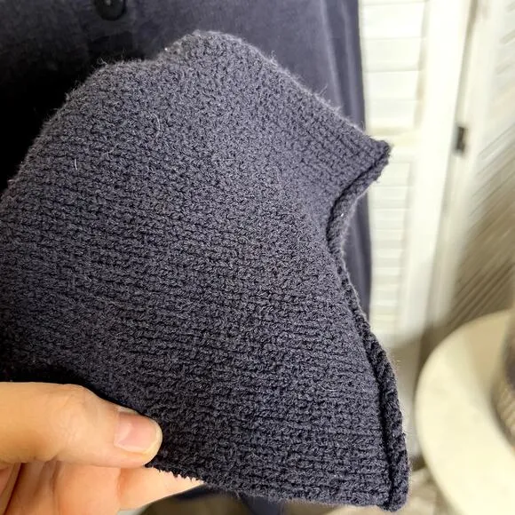 EILEEN FISHER Women's Organic Cotton Grandpa Cardigan Sweater Pockets Navy XL