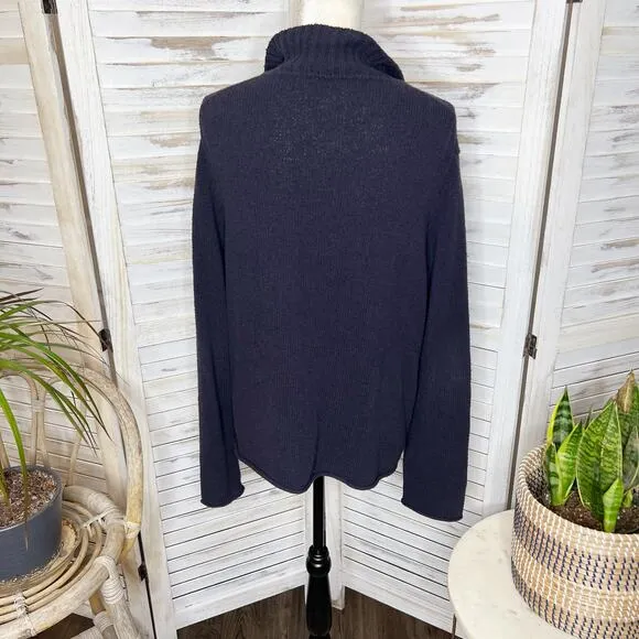 EILEEN FISHER Women's Organic Cotton Grandpa Cardigan Sweater Pockets Navy XL