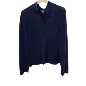 EILEEN FISHER Women's Organic Cotton Grandpa Cardigan Sweater Pockets Navy XL