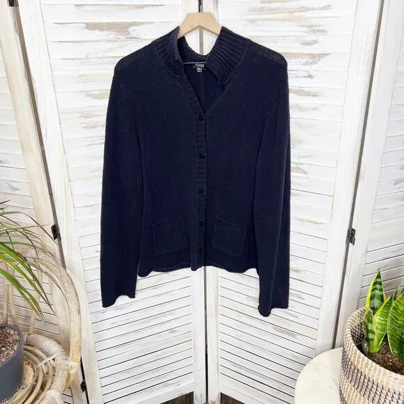 EILEEN FISHER Women's Organic Cotton Grandpa Cardigan Sweater Pockets Navy XL