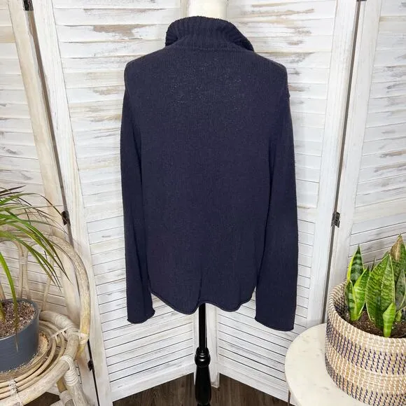 EILEEN FISHER Women's Organic Cotton Grandpa Cardigan Sweater Pockets Navy XL
