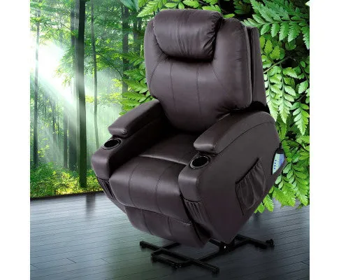 Electric Recliner Lift Chair Massage Armchair Heating PU Leather Brown