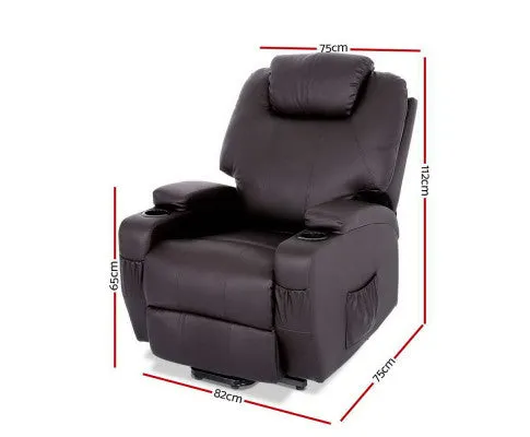 Electric Recliner Lift Chair Massage Armchair Heating PU Leather Brown