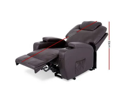 Electric Recliner Lift Chair Massage Armchair Heating PU Leather Brown