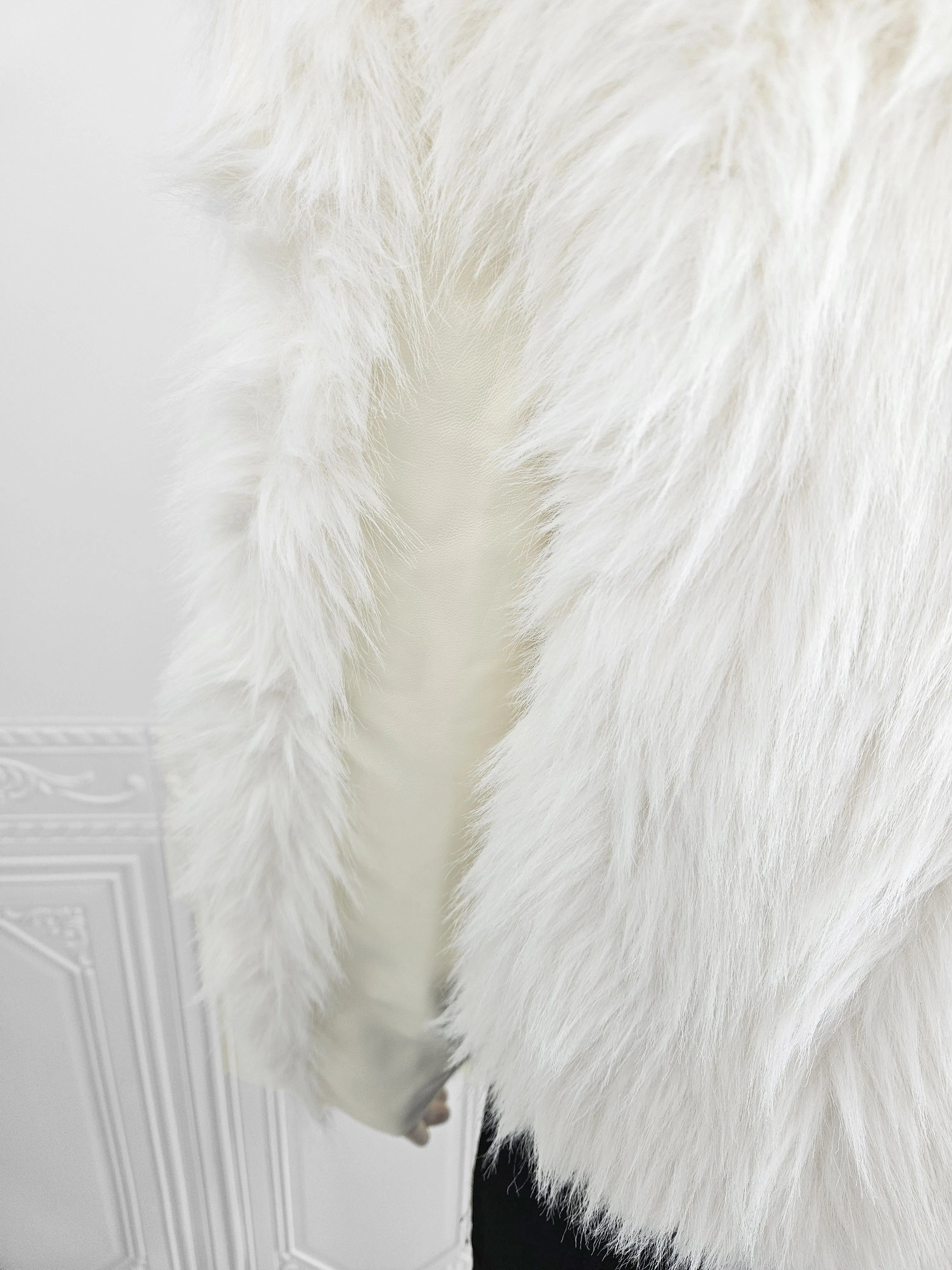 Elegant Cropped Faux Fur Jacket with Gold Button Details