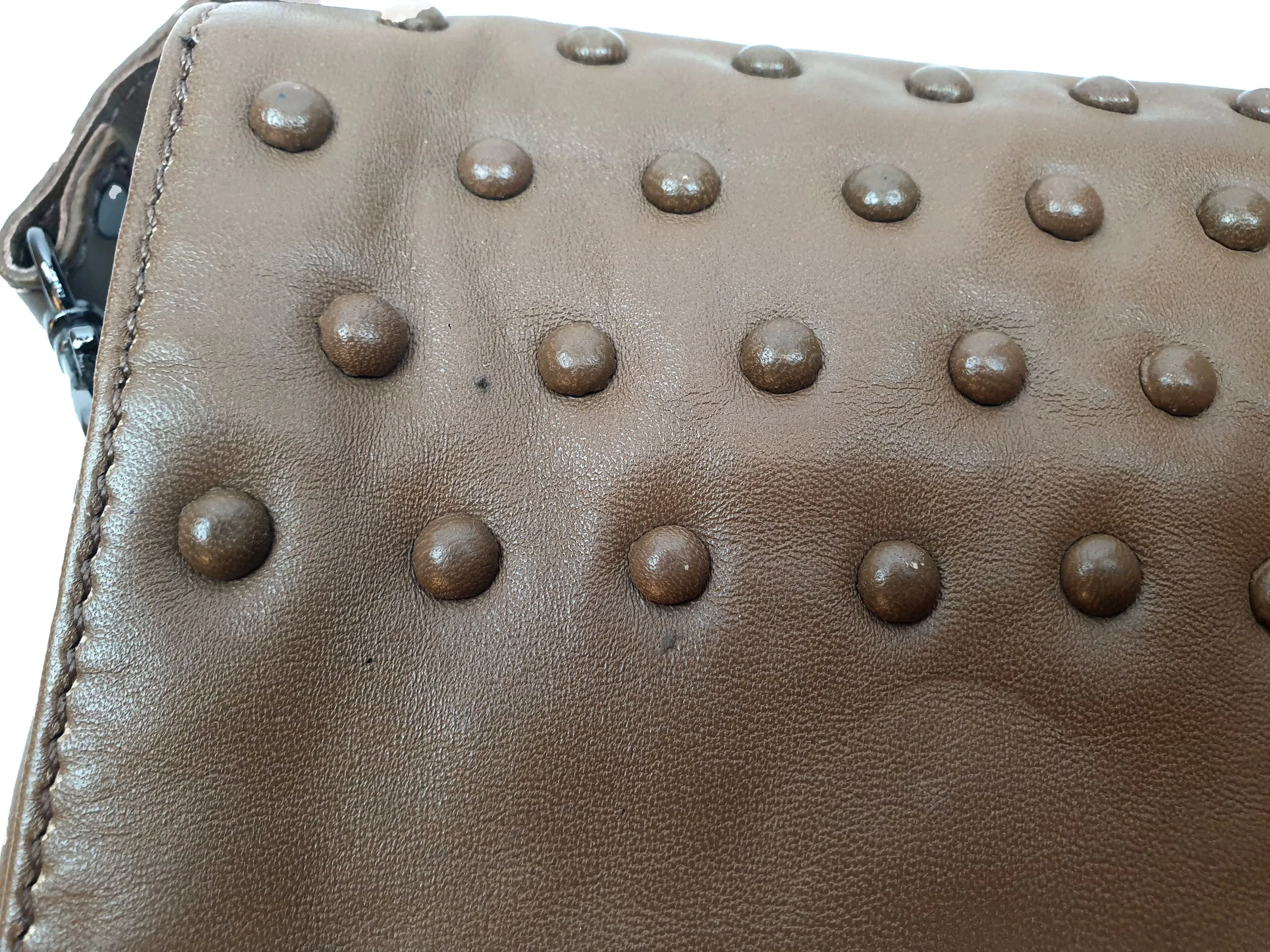 Elk soft brown leather bag with cute bobble detail