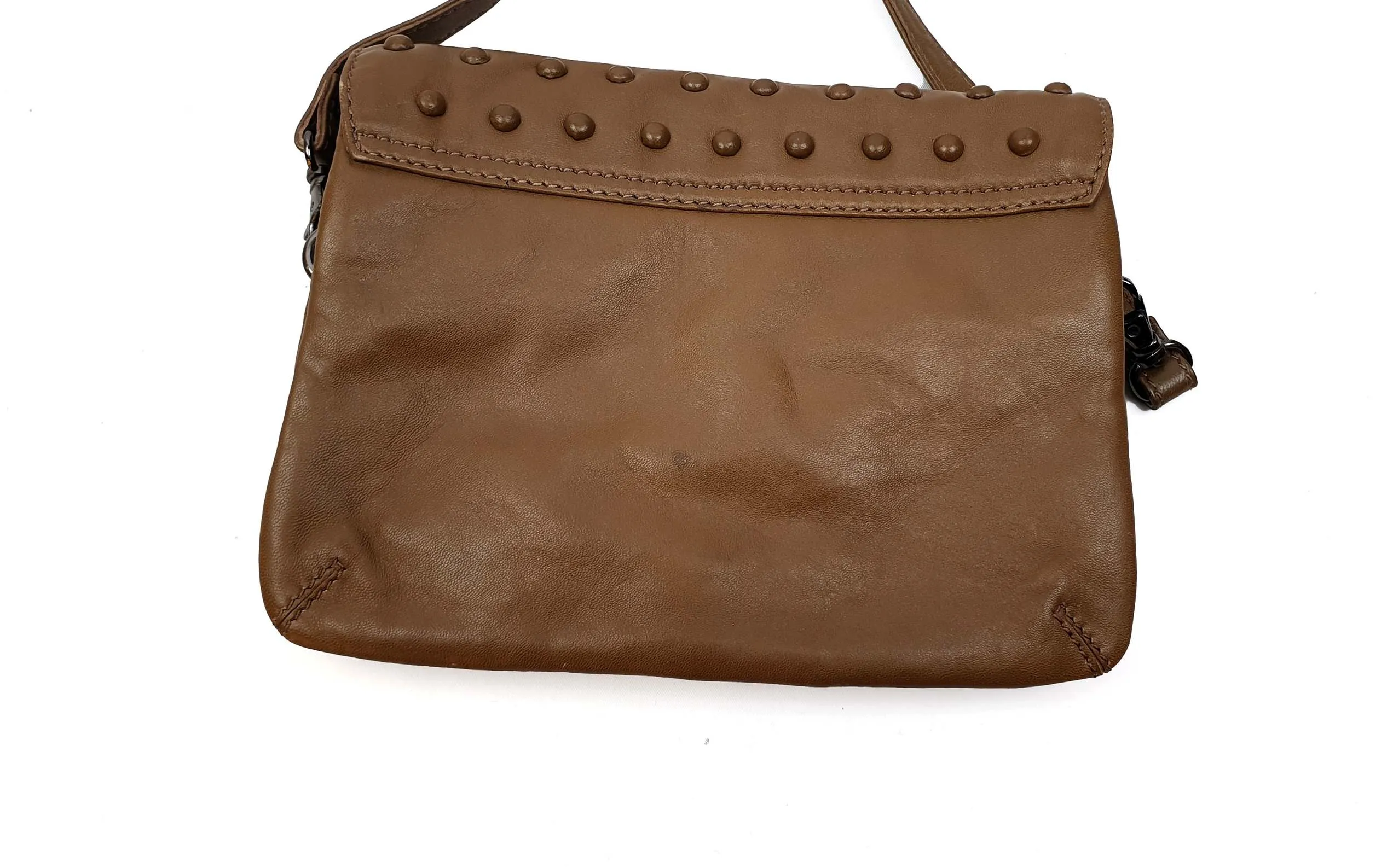 Elk soft brown leather bag with cute bobble detail