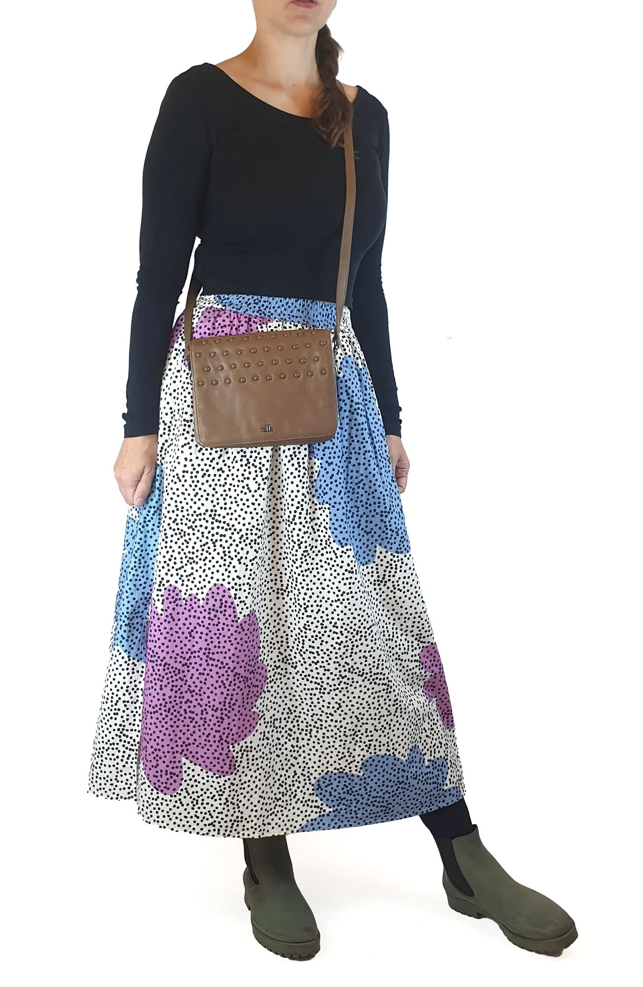 Elk soft brown leather bag with cute bobble detail