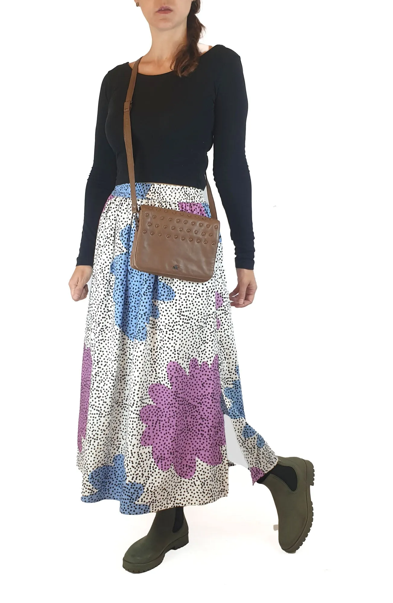 Elk soft brown leather bag with cute bobble detail
